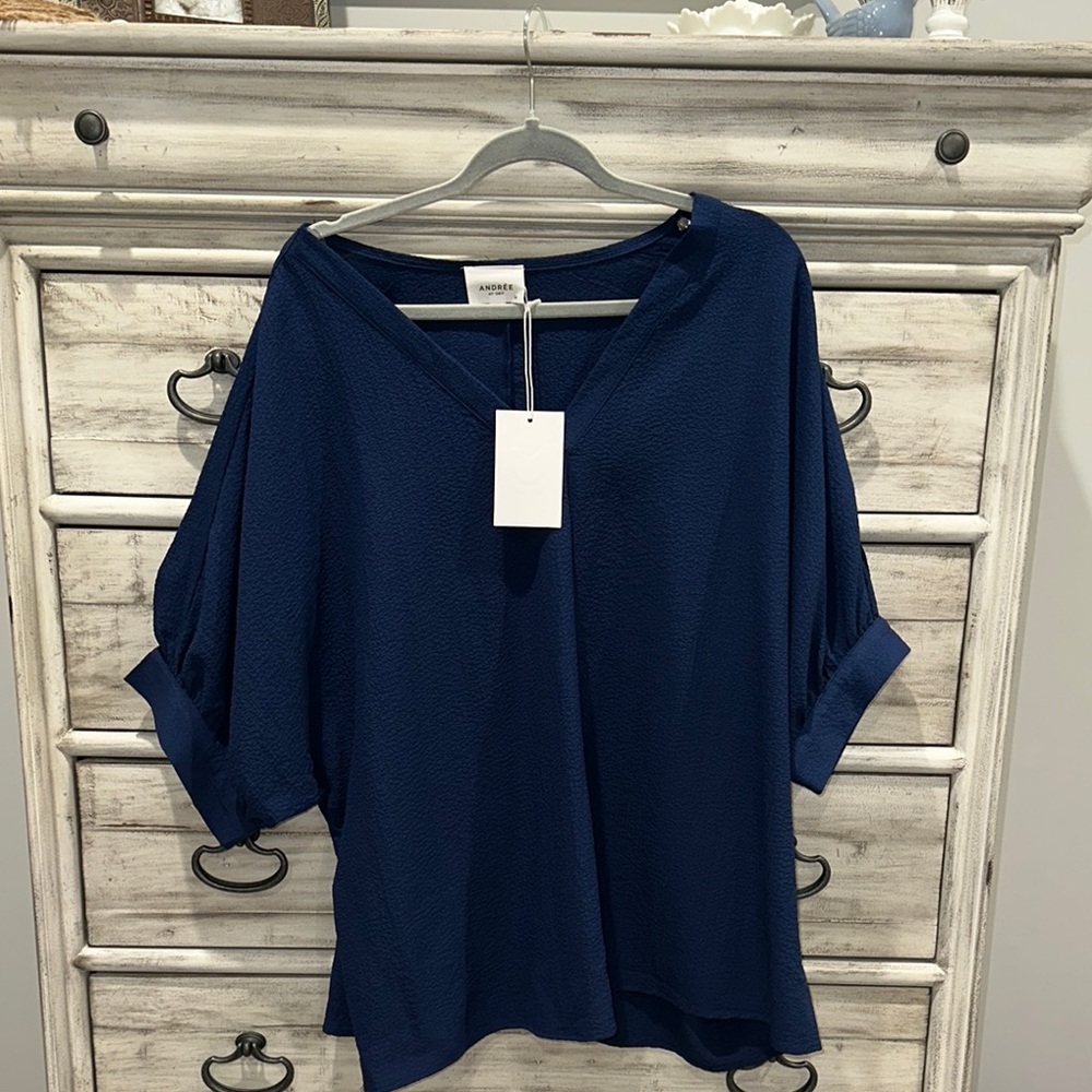 Andree Blue Boxy Blouse with Relaxed Fit